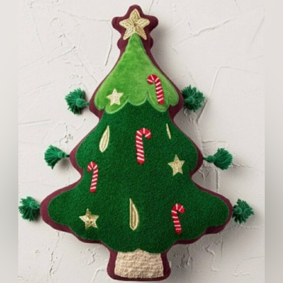 Opalhouse Jungalow Christmas Tree Pillow Green Tassels Boho Farmhouse 12x17" - Picture 2 of 2